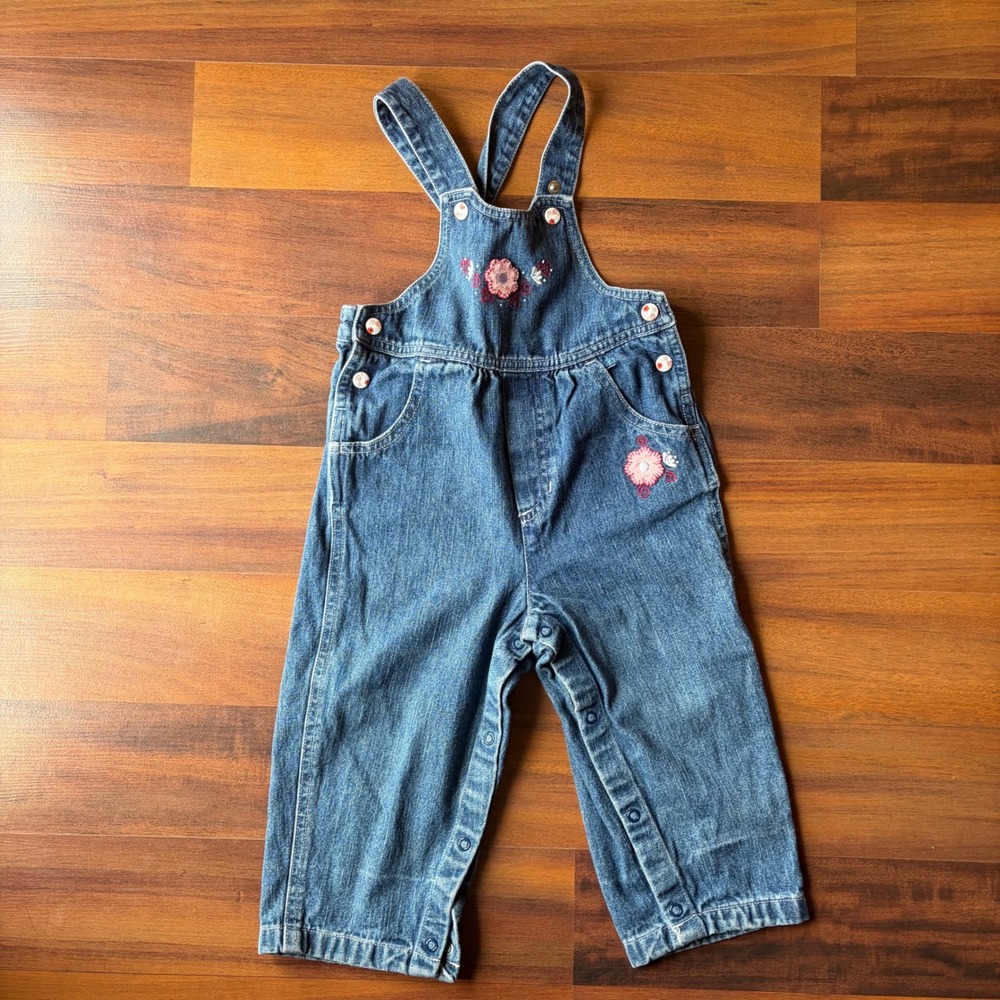Covington Toddler Girl Denim Floral Embroidered Overalls 24 Month‎ Snap Legs